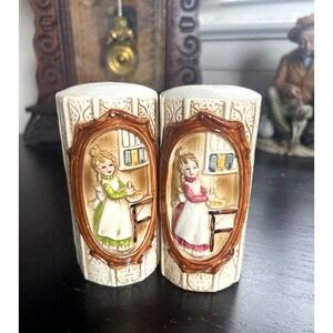 Vintage 1978 Sears Pioneer Woman Salt & Pepper Shakers Set Roebuck